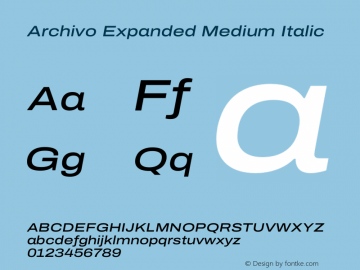 Archivo Expanded Medium Italic Version 2.001 Font Sample