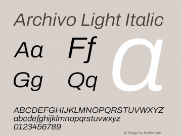 Archivo Light Italic Version 2.001 Font Sample