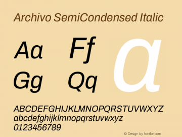 Archivo SemiCondensed Italic Version 2.001 Font Sample