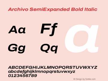 Archivo SemiExpanded Bold Italic Version 2.001 Font Sample