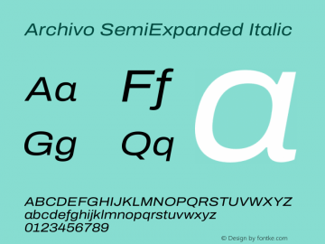 Archivo SemiExpanded Italic Version 2.001 Font Sample