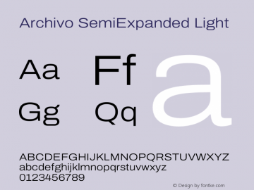 Archivo SemiExpanded Light Version 2.001 Font Sample