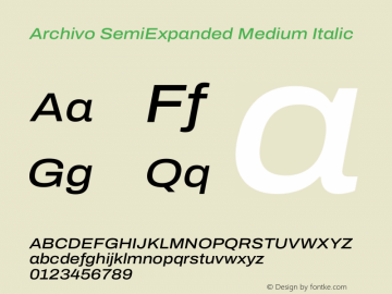 Archivo SemiExpanded Medium Italic Version 2.001 Font Sample