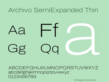 Archivo SemiExpanded Thin Version 2.001 Font Sample