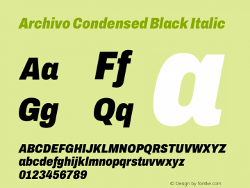 Archivo Condensed Black Italic Version 2.001; ttfautohint (v1.8.3)图片样张