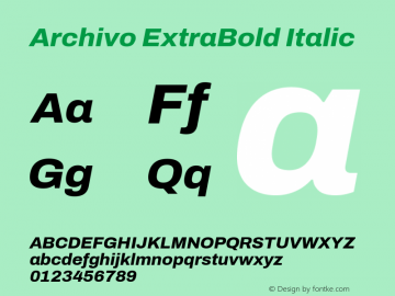 Archivo ExtraBold Italic Version 2.001; ttfautohint (v1.8.3) Font Sample