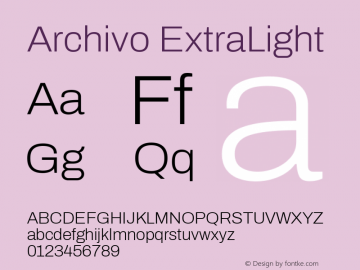 Archivo ExtraLight Version 2.001; ttfautohint (v1.8.3) Font Sample