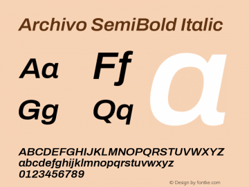 Archivo SemiBold Italic Version 2.001; ttfautohint (v1.8.3) Font Sample
