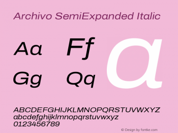 Archivo SemiExpanded Italic Version 2.001; ttfautohint (v1.8.3) Font Sample