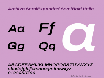 Archivo SemiExpanded SemiBold Italic Version 2.001; ttfautohint (v1.8.3) Font Sample