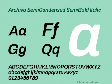 Archivo SemiCondensed SemiBold Italic Version 2.001; ttfautohint (v1.8.3)图片样张