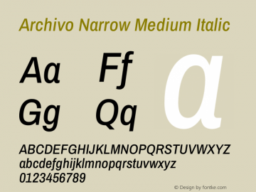 Archivo Narrow Medium Italic Version 3.000 Font Sample