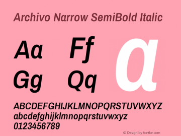 Archivo Narrow SemiBold Italic Version 3.000; ttfautohint (v1.8.3) Font Sample