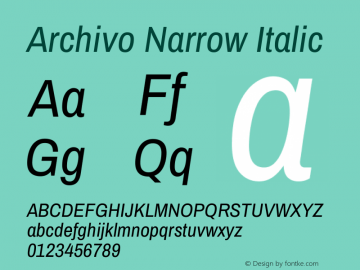 Archivo Narrow Italic Version 3.000 Font Sample