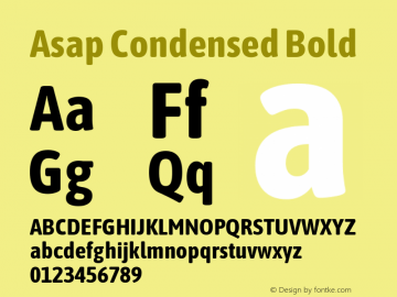 Asap Condensed Bold Version 1.010; ttfautohint (v1.8) Font Sample