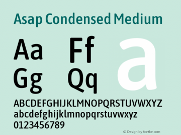 Asap Condensed Medium Version 1.010; ttfautohint (v1.8) Font Sample