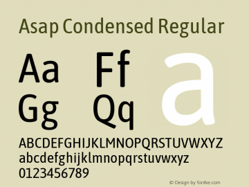 Asap Condensed Regular Version 1.010; ttfautohint (v1.8) Font Sample