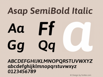 Asap SemiBold Italic Version 3.001; ttfautohint (v1.8.3)图片样张