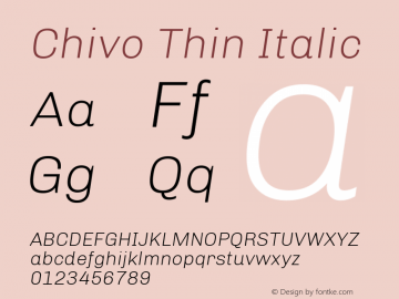 Chivo Thin Italic Version 1.007 Font Sample