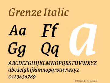 Grenze Italic Version 1.002;hotconv 1.0.109;makeotfexe 2.5.65596 Font Sample