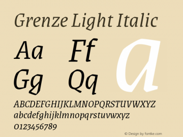 Grenze Light Italic Version 1.002; ttfautohint (v1.8) Font Sample