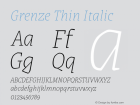 Grenze Thin Italic Version 1.002; ttfautohint (v1.8)图片样张