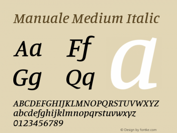 Manuale Medium Italic Version 1.001; ttfautohint (v1.8) Font Sample