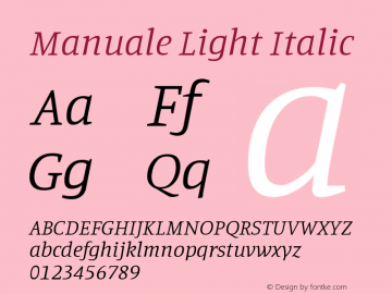 Manuale Light Italic Version 1.001; ttfautohint (v1.8) Font Sample