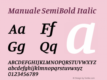 Manuale SemiBold Italic Version 1.001;hotconv 1.0.109;makeotfexe 2.5.65596 Font Sample
