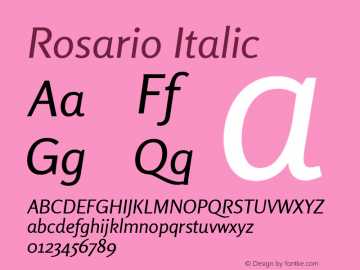 Rosario Italic Version 1.100; ttfautohint (v1.8.1.43-b0c9) Font Sample