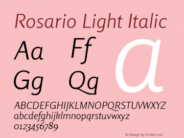 Rosario Light Italic Version 1.100; ttfautohint (v1.8.1.43-b0c9) Font Sample