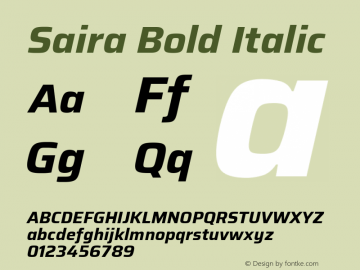 Saira Bold Italic Version 1.100; ttfautohint (v1.8.3) Font Sample