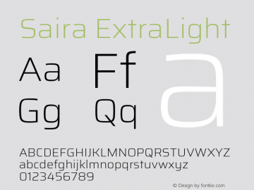 Saira ExtraLight Version 1.100; ttfautohint (v1.8.3) Font Sample