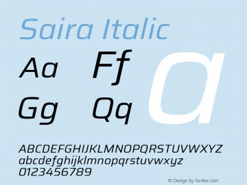 Saira Italic Version 1.100; ttfautohint (v1.8.3) Font Sample