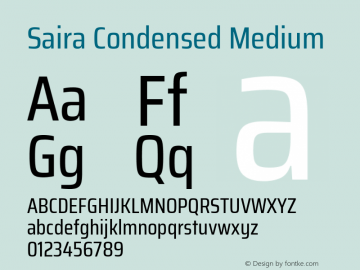 Saira Condensed Medium Version 1.100; ttfautohint (v1.8.3)图片样张