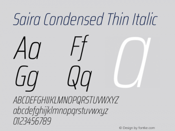 Saira Condensed Thin Italic Version 1.100图片样张