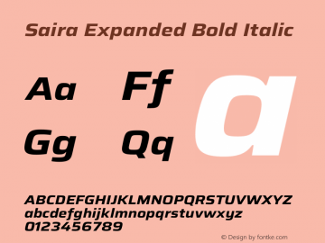 Saira Expanded Bold Italic Version 1.100 Font Sample