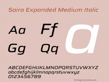 Saira Expanded Medium Italic Version 1.100 Font Sample