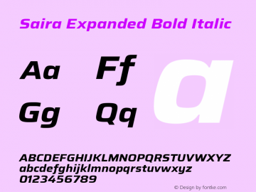 Saira Expanded Bold Italic Version 1.100; ttfautohint (v1.8.3)图片样张