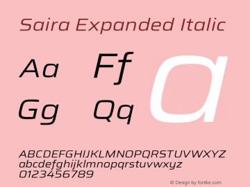 Saira Expanded Italic Version 1.100; ttfautohint (v1.8.3)图片样张