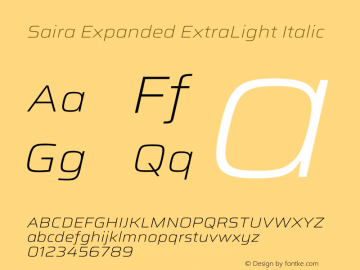 Saira Expanded ExtraLight Italic Version 1.100 Font Sample
