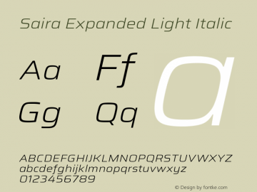 Saira Expanded Light Italic Version 1.100; ttfautohint (v1.8.3)图片样张