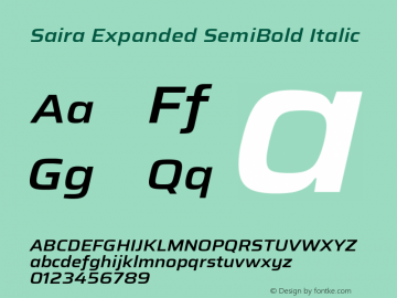 Saira Expanded SemiBold Italic Version 1.100; ttfautohint (v1.8.3) Font Sample