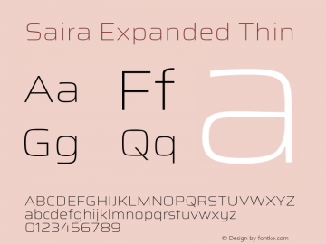 Saira Expanded Thin Version 1.100; ttfautohint (v1.8.3) Font Sample