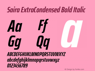 Saira ExtraCondensed Bold Italic Version 1.100; ttfautohint (v1.8.3) Font Sample
