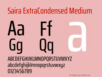 Saira ExtraCondensed Medium Version 1.100 Font Sample