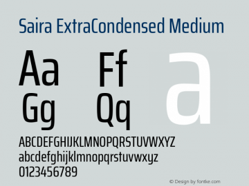 Saira ExtraCondensed Medium Version 1.100; ttfautohint (v1.8.3) Font Sample