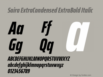 Saira ExtraCondensed ExtraBold Italic Version 1.100; ttfautohint (v1.8.3) Font Sample