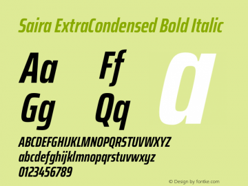 Saira ExtraCondensed Bold Italic Version 1.100图片样张