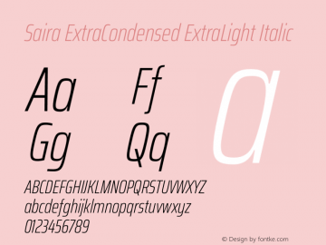 Saira ExtraCondensed ExtraLight Italic Version 1.100 Font Sample